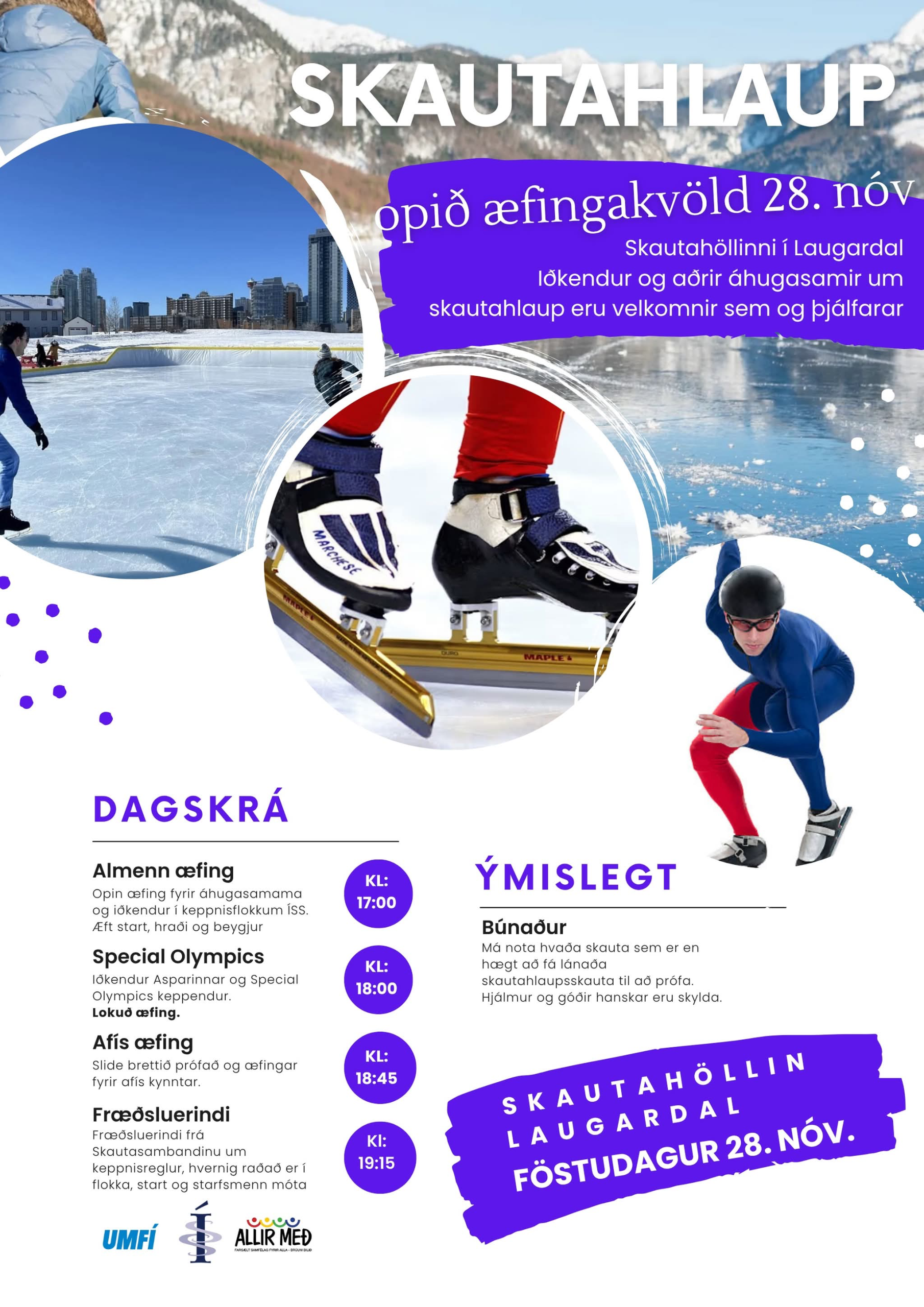 Skautahlaupsbúðir og fræðsluerindi um skautahlaup 28. nóvember